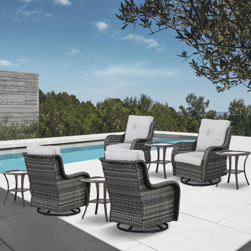 Ensemble de conversation à chaises multiples avec coussins et tables d'appoint 8 pièces Schutt, Beige, gris