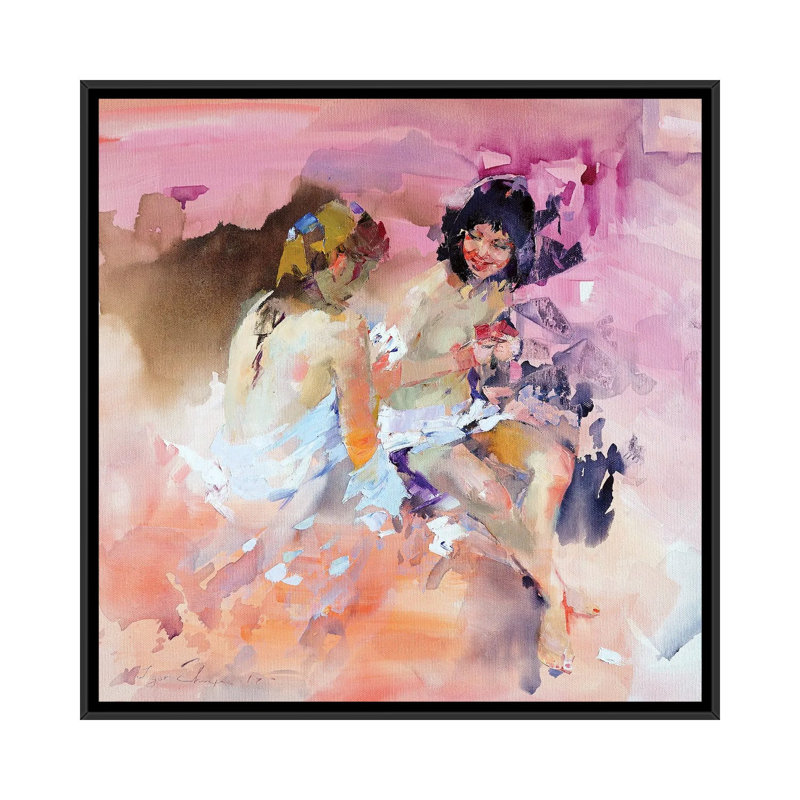 Card Game by Igor Zhuk - Painting on Canvas, Black Framed, 45.72 cm H x 45.72 cm W