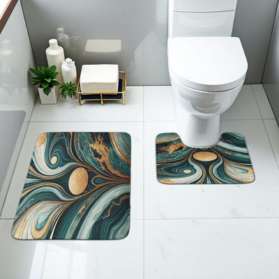  Ensemble de tapis pour salle de bain à motif marbre 2 pièces