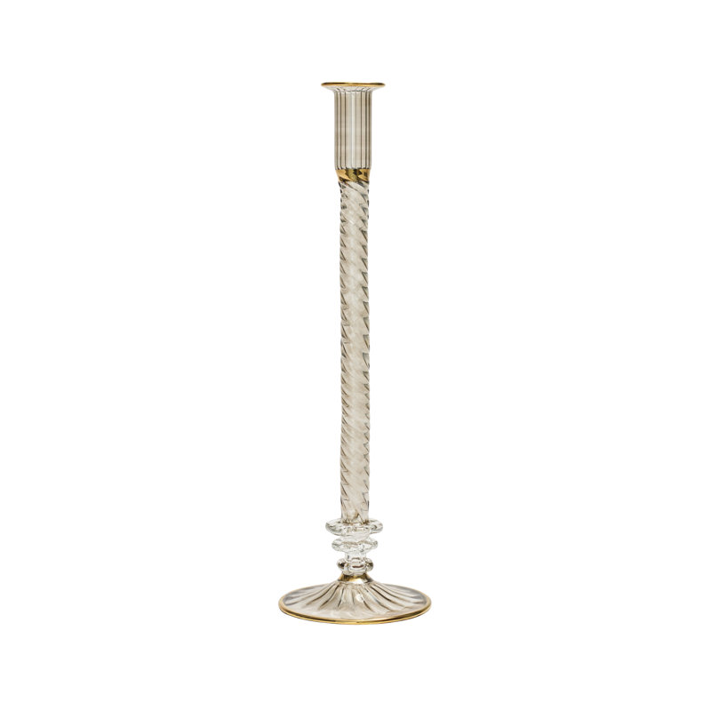 F2023 14'' H Glass Tabletop Candlestick, Smoke