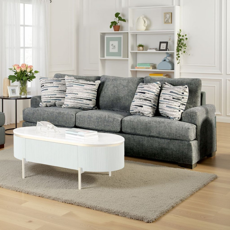 Canapé Lewis avec 4 coussins décoratifs, 92 pouces, polyester, Gris