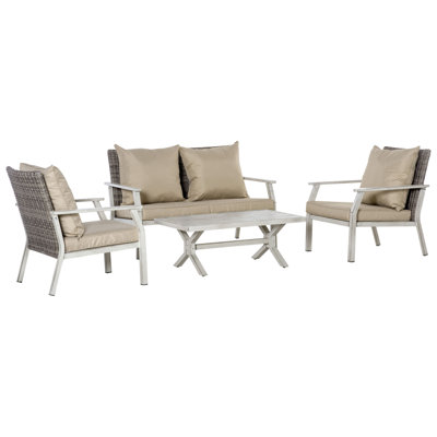 Ensemble de conversation 4 pièces avec coussins pour la cour, la piscine et le jardin