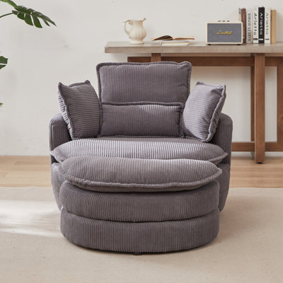 38""W Oversized Swivel Chair With Moon Storage Ottoman For Living Room, Modern Accent Round Loveseat Circle Swivel Barrel Chairs For Bedroom Cuddle Sof -  Latitude RunÂ®, 8705AEC3F85E4A15AFC401DB5D6060F7