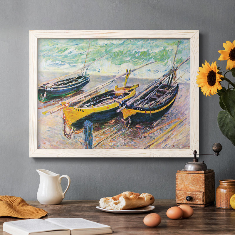 Quai d'Étretat (trois bateaux de pêche) par Monet, reproduction d'art sur toile, H 18 po x l 26 po, Blanc