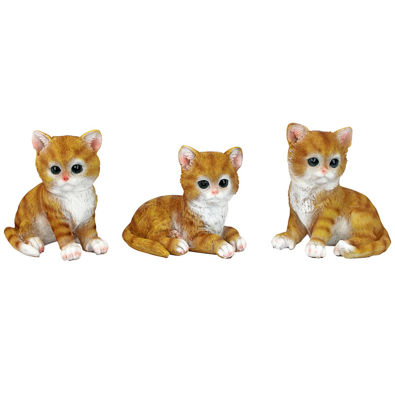 Mini triplets de chatons tabby, statues de chat