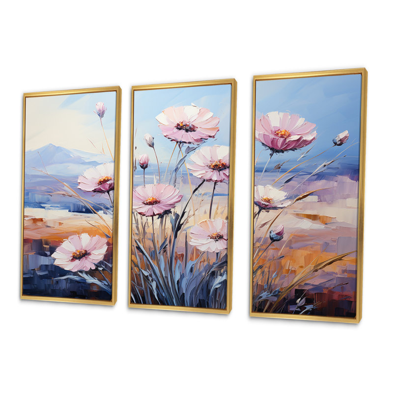 Cornflowers Rainbow Of Colours Expression I - Ensemble d'art mural fleurs de bleuet, Cadre flottant doré
