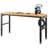 Adjustable Height Wood Workbench with Metal Frame and Power Outlets-807700455