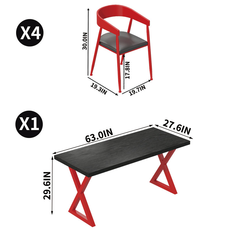 Table et chaises de style industriel, H 29,6 po x L 63 po x l 27,6 po