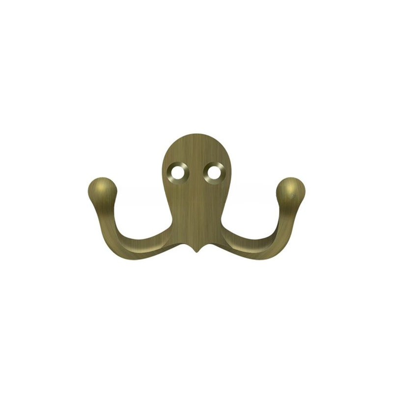 Double Hook; Antique Brass Finish, Antique Brass