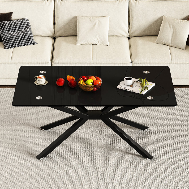 Table basse de 38,78 po en verre noir avec pieds en métal, look contemporain pour le rangement, stable, espace de conception moderne facile à nettoyer, assemblage simple