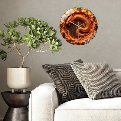 12-Inch Silent Tempered Glass Wall Clock, " Elegant Dragon Wall Clock with Unique 2D Design ” Silent Non-Ticking Clock, Battery Operated (AA Batteries Not Included), Artistic Home Decor