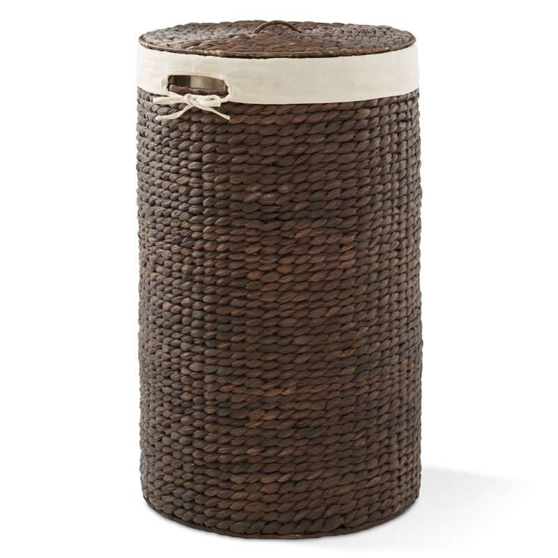 Round Laundry Hamper Basket with Lid & Liner for Clothes, Espresso