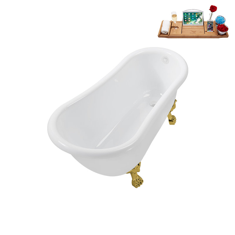 53.1'' x 25.6'' Soaking Acrylic Bathtub, Polished Gold, Glossy White