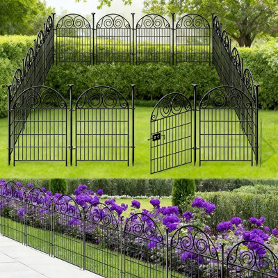 Tall Garden Fence Animal Barrier With Gate, 36 In(H) 8 Panels Garden Fences And Borders For Dogs, Dog Fence Outdoor For Yard