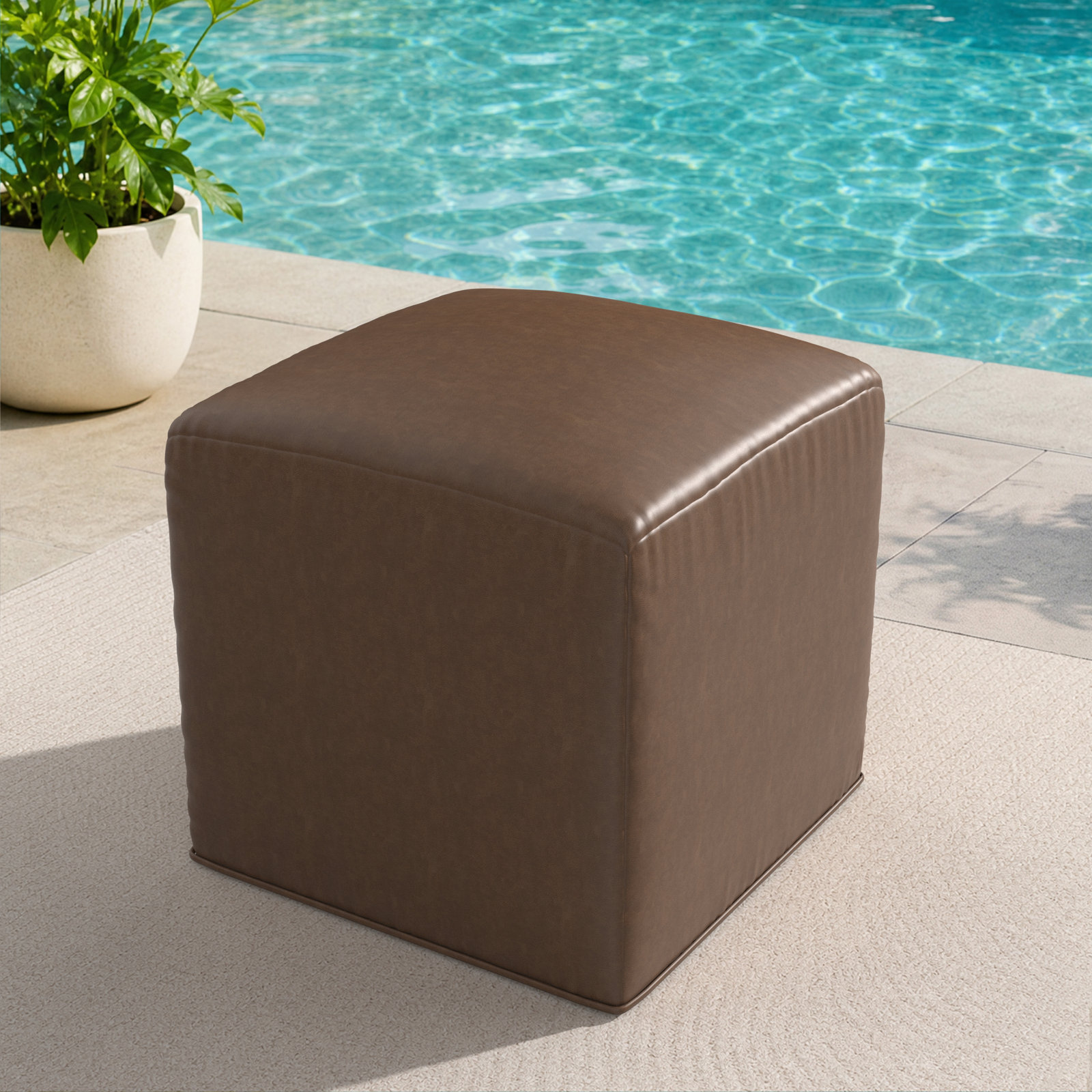 Cupertino 18" Leather Patio Pouffe