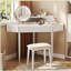 Meuble-lavabo de coin moderne avec grand rangement, miroir DEL et tabouret, luminosité réglable, peu encombrant