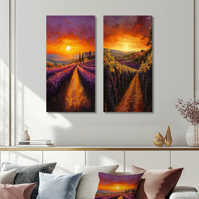 Sunset Over A California Vineyard I - Landscapes Canvas Art 2 Panels Collection