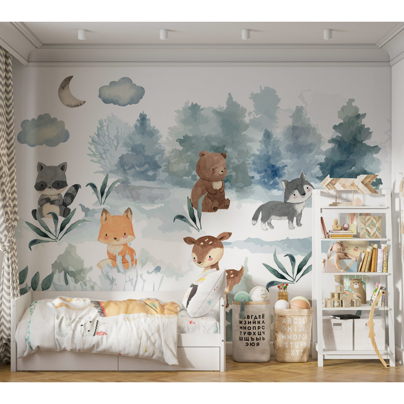 Adhésif mural pelez et collez pour enfants - Animaux dans une forêt, L 173 po x L 124 po