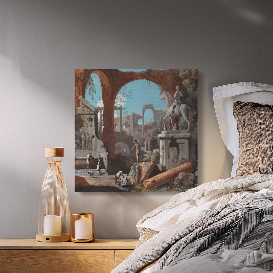 Classical Ruins Canvas Wall Art, Equestrian Statue Print, Gallery Wrapped Canvas Print, Ready to Hang, Archival Ink