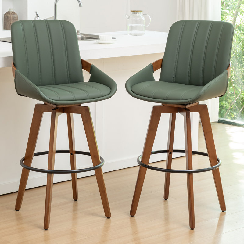 Modern Leather Upholstered Swivel Counter & Bar Stools, Green, Counter Stool (66.8cm Seat Height)