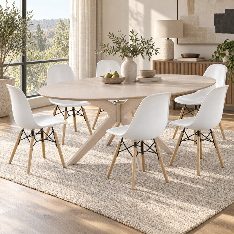 Brockton Oval + Lene 7-Piece Dining Set, Blanc, Blanc