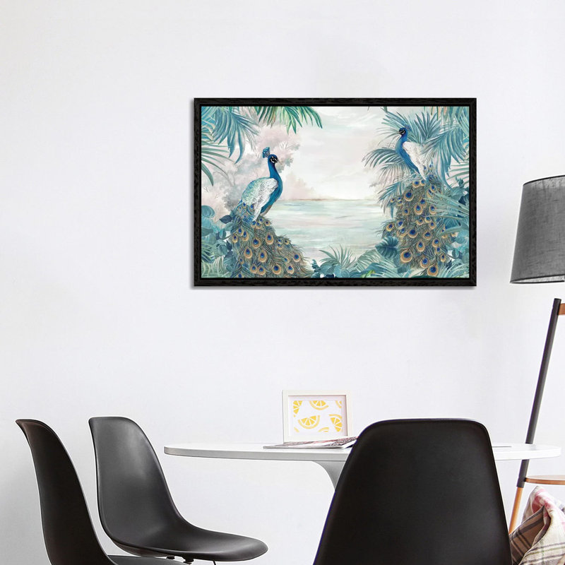 Indian Peafowls - Print on Canvas, Black Framed, 101.6 cm H x 66.04 cm W