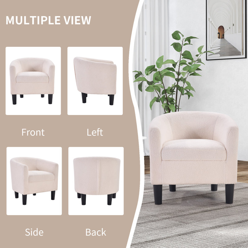 Roldao 25.2" W Classic Comfort Upholstered Accent Chair With Curved Back, White