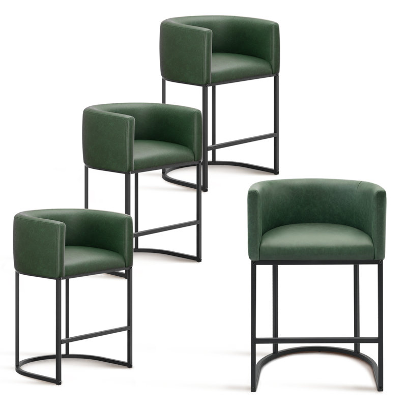 Pu Leather Counter Stool Barrel Counter Height Stools, Green
