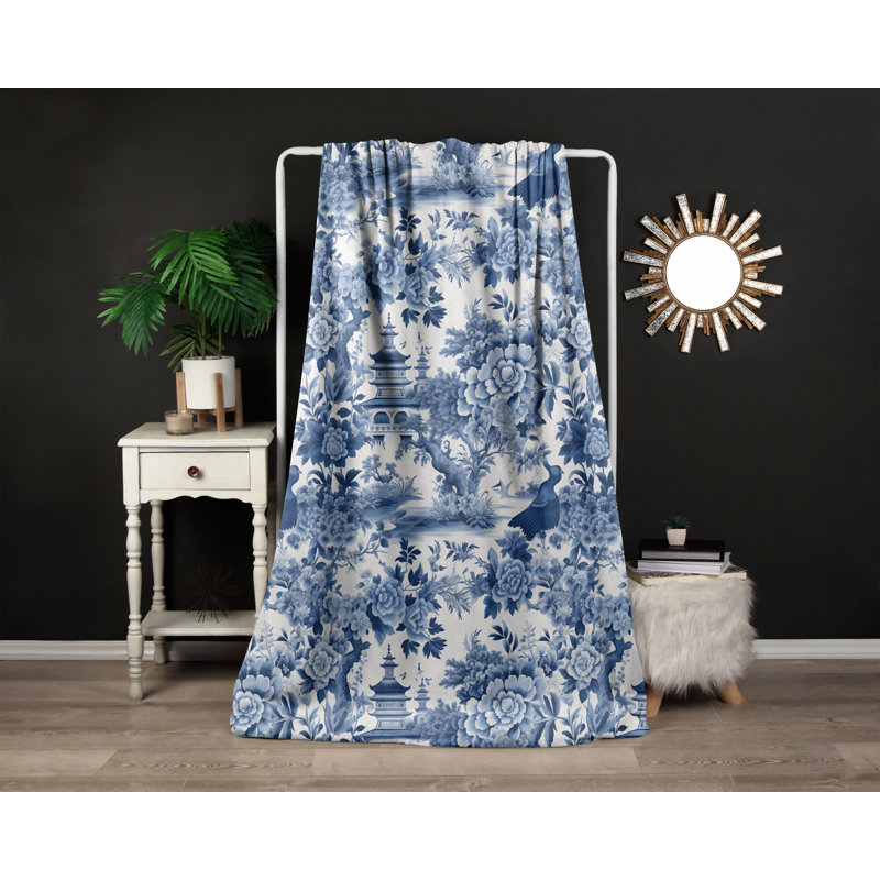 Throw Blanket, 68" W x 80" L, Light Blue/White