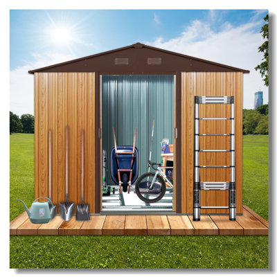 8Ft X 6Ft Outdoor Metal Storage Shed With Floor Base
