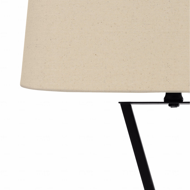 Lampe de table - H 25 po, port USB inclus, métal noir, abat-jour beige