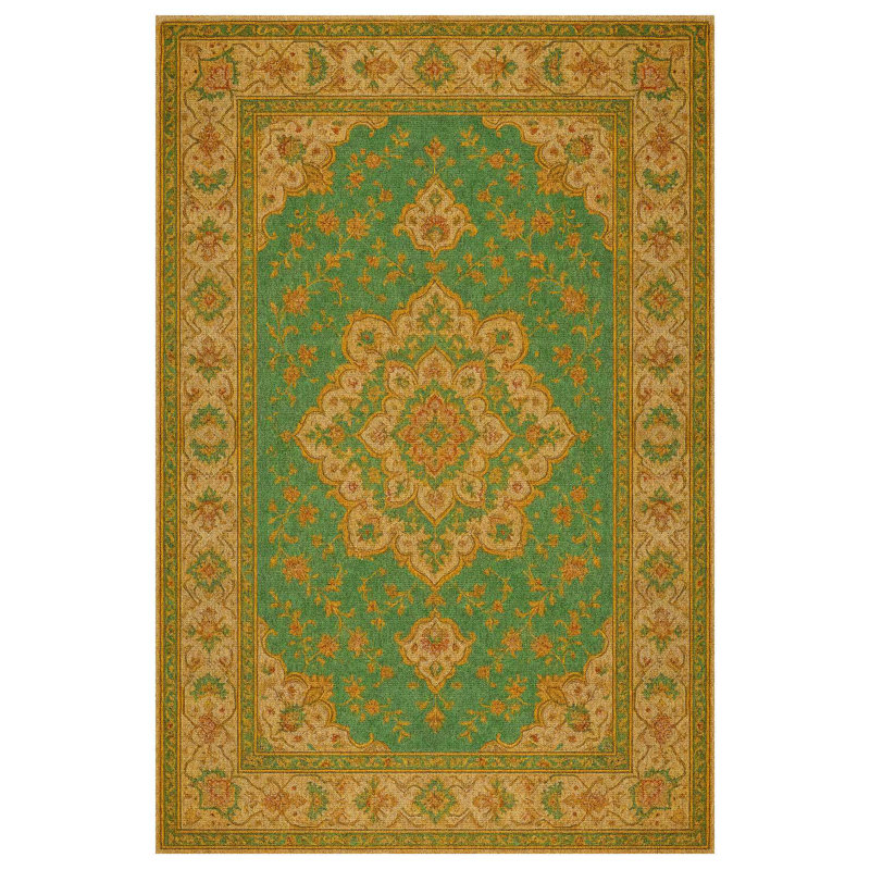 Zyana Collection Digital Print Cotton-Polyester Green Yellow Moroccan Rug, Runner 2'8" x 14'10"