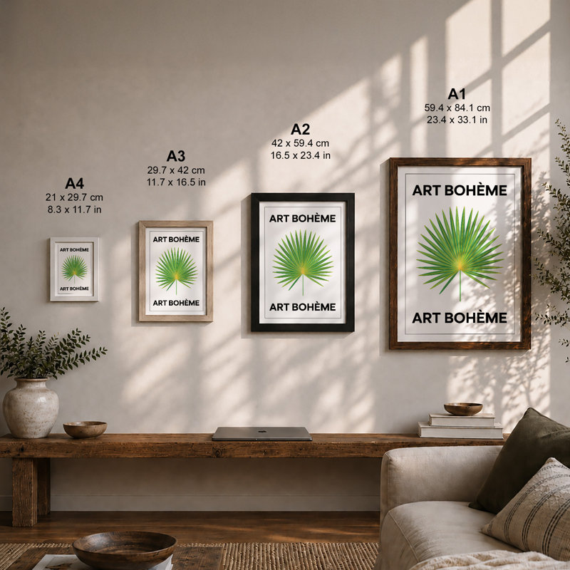 Bohème Palm Leaf Botanical - Framed Print, A4 - 29.7 x 21.0 cm, Walnut