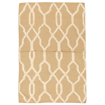 Hand Knotted Wool Area Rug in Taupe And Ivory