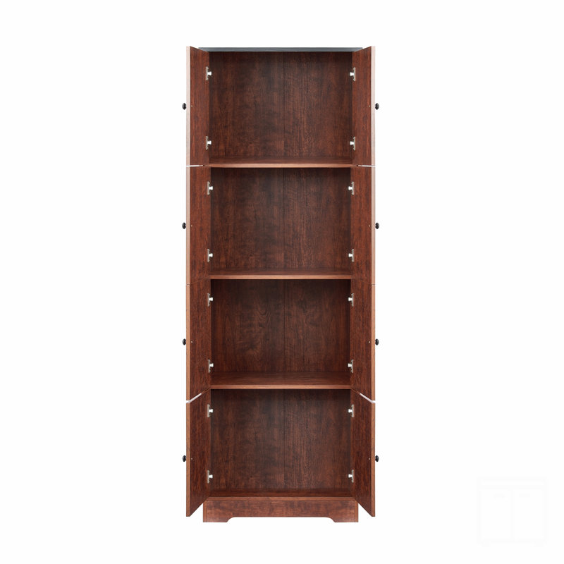 Tall Storage Cabinet With 8 Doors And 4 Shelves, Wall Storage Cabinet, Brown