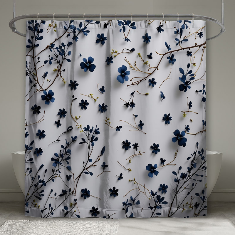 Rideau de douche Floral - Décoration de salle de bain nature scandinave, L 70 po x H 72 po