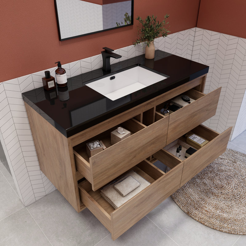 Vickye 47.24 " W Single Vanity Bathroom Vanity With Plastic Top, Natural Oak