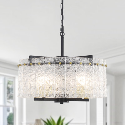 Modern 5-Light 18.7" Wave Shape Glass Round Drum Chandelier
