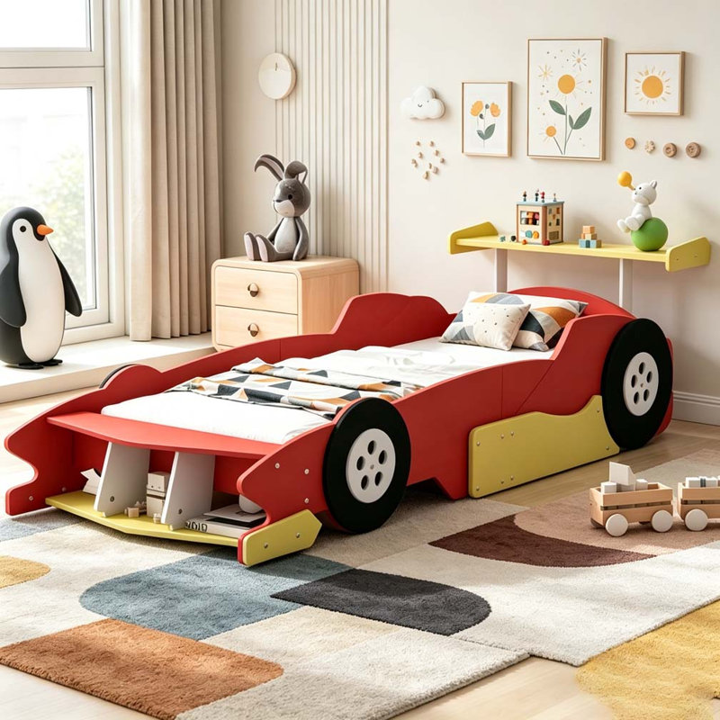 Lit plateforme avec roulettes Race, Rouge, Lit simple