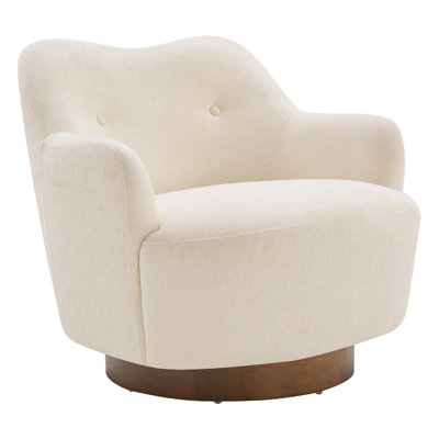 32.1'' Tufted Camel Back Swivel Chair with Walnut Wood Base