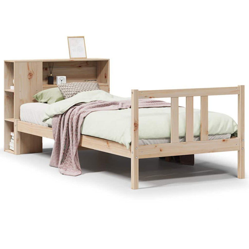 Bookcase Bed Without Mattress Solid Wood Pine, Natural,  96cm x 195.5 cm