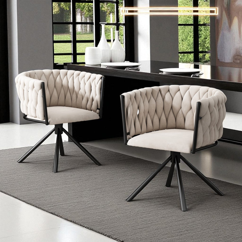 Authneil Velvet Metal Armchair, Beige, Black, 1
