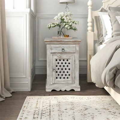 Whitewashed Mango Wood Bedside Cabinet with Drawer