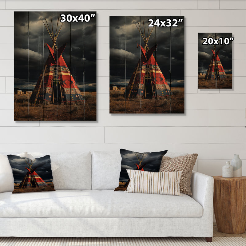 Tipi natif rouge voyage des tribus - impression de paysages urbains sur bois de pin naturel, H 32 po x l 24 po x P 0,78 po