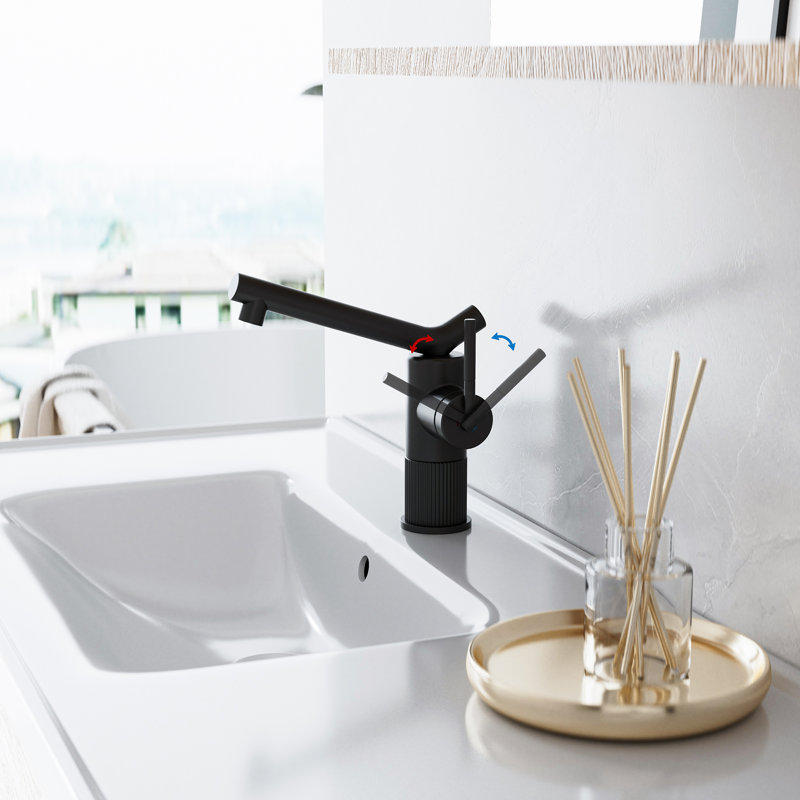 Robinet de lavabo de salle de bain monocorps à poignée simple avec ensemble de bonde escamotable optionnel, Noir mat