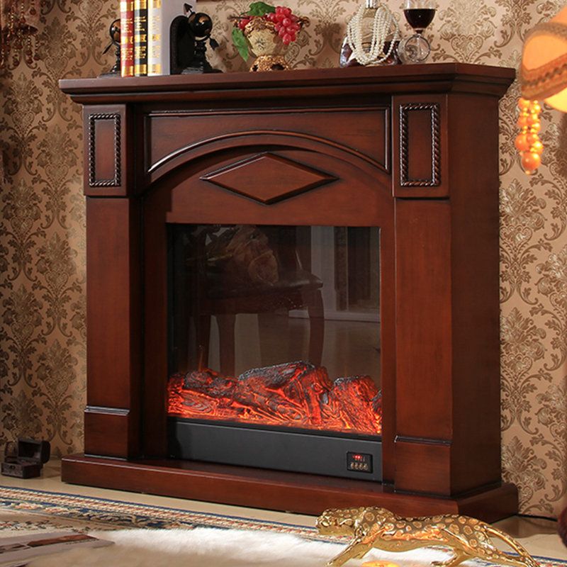 Walnut Solid + Manufactured Wood Freestanding Fireplace