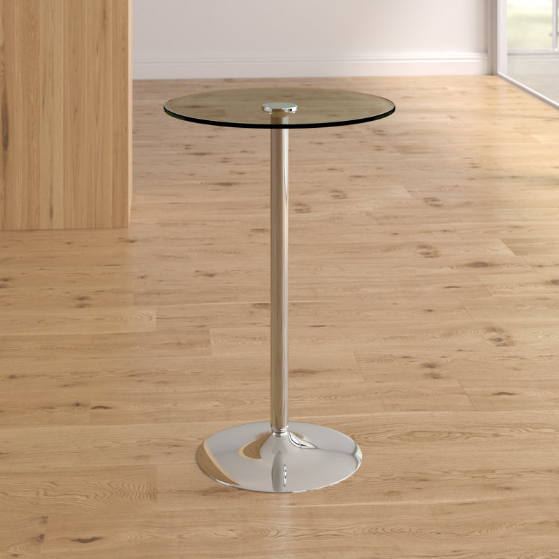 Helmscott Round Glass Event and Cocktail Table with Chrome Base, Counter Height (35.5" Height)