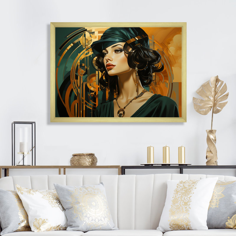 1950 Renaissance Jazz Woman Elegance I - Fashion, art mural, Cadre doré à coins fermés, H 12 po x l 20 po x P 1 po