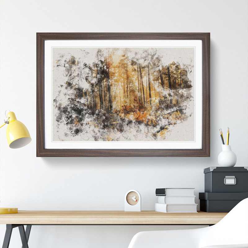 Autumn Forest Vol.2 Watercolour - Picture Frame Graphic Art, 65cm H x 90cm W x 2cm D, Walnut