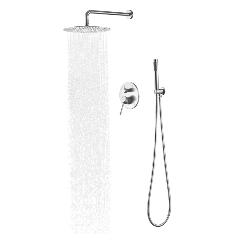 High Shower - 10" Stainless Steel Rain Head Handheld With 2 Way Balance Valve In Brushed Gold Bathroom Faucet, Chrome